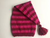 Nissehue i uld - stribet pink/rød str. 5 - 7 år