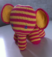 Hæklet elefant gul/pink  - lille