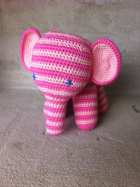Hklet elefant pink/lyserd - lille