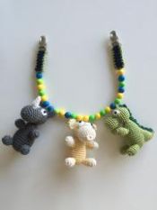 Barnevognskæde med dyr - gul/grå/grøn farver